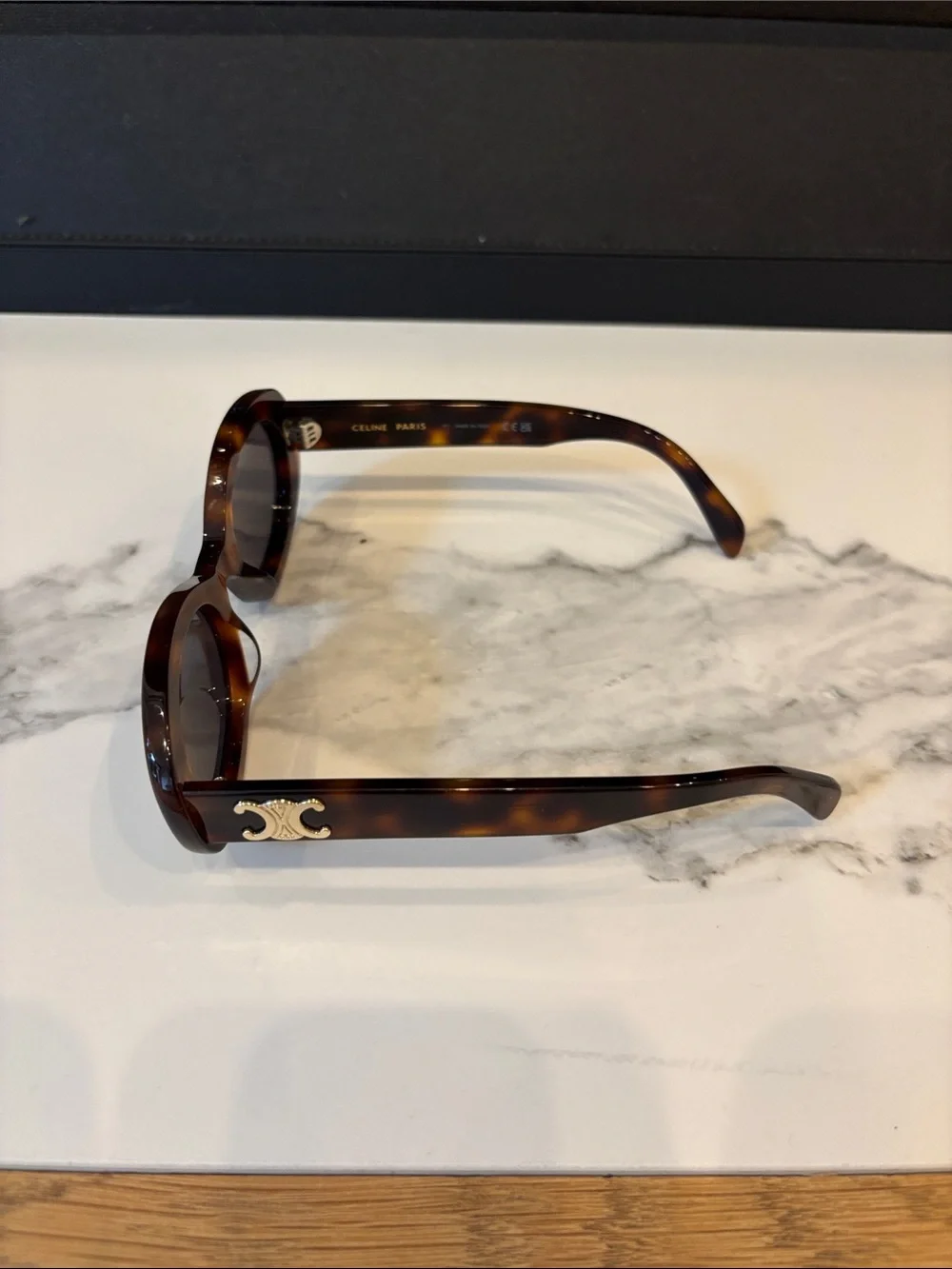 Celine Tortoiseshell Oval Sunglasses - Dark Brown Frames - Picture 2 of 3